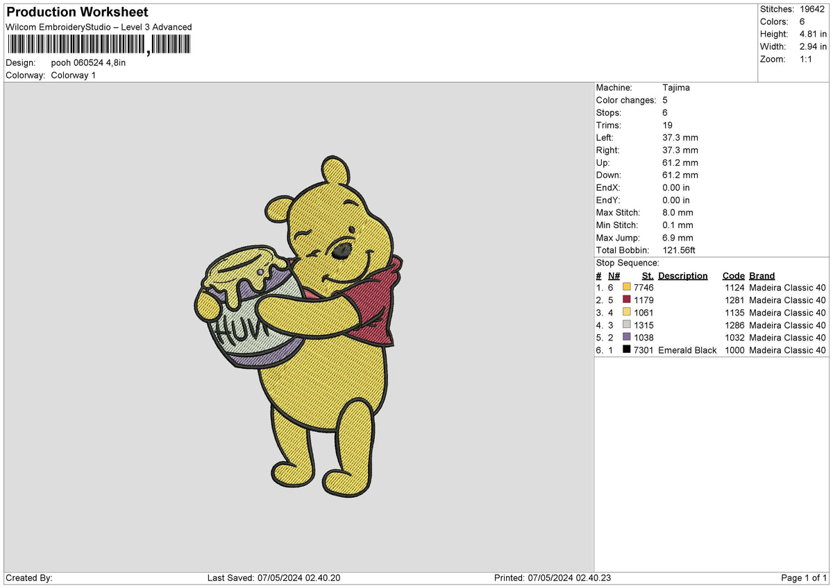 Pooh0605 Embroidery File 6 sizes
