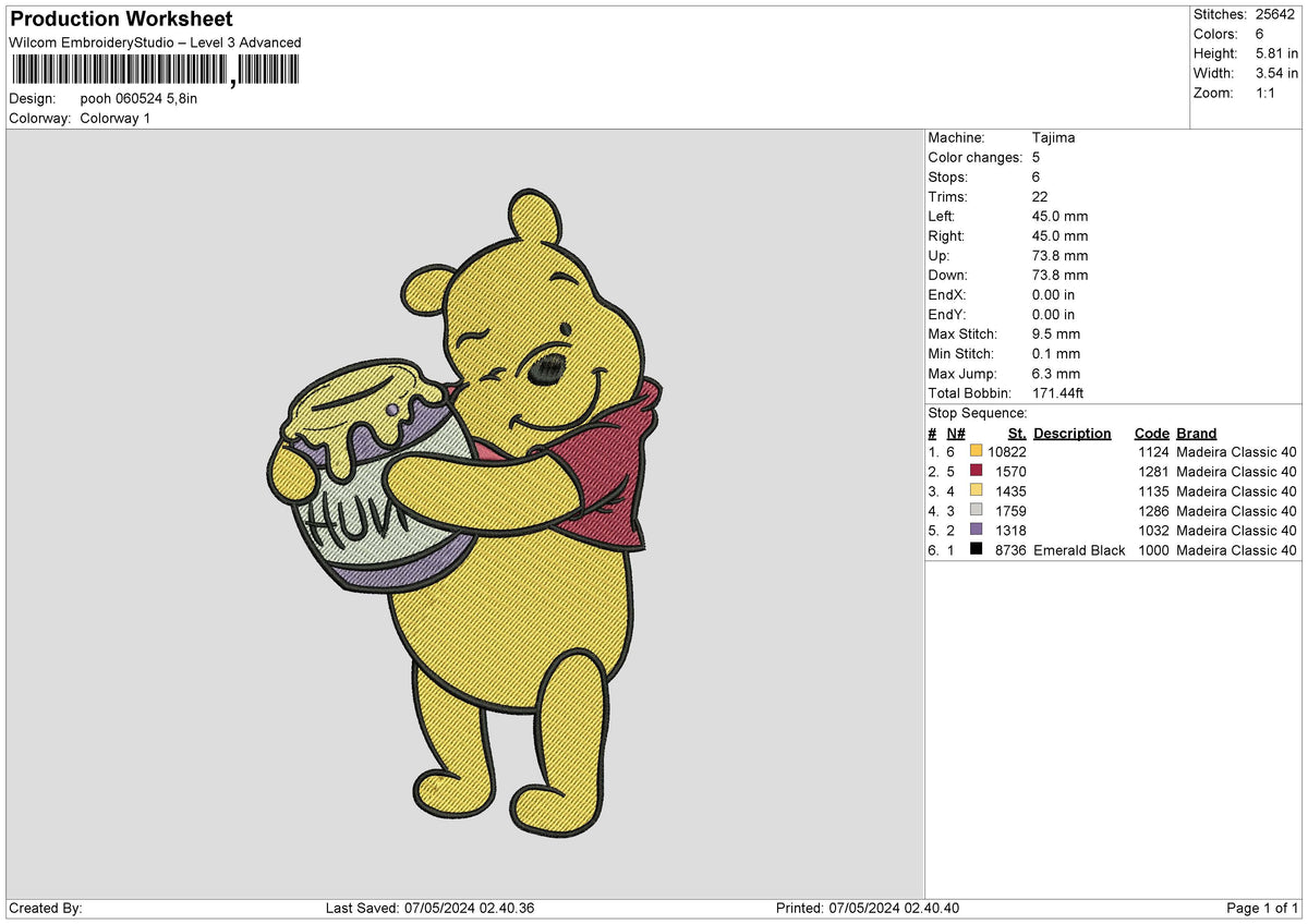Pooh0605 Embroidery File 6 sizes