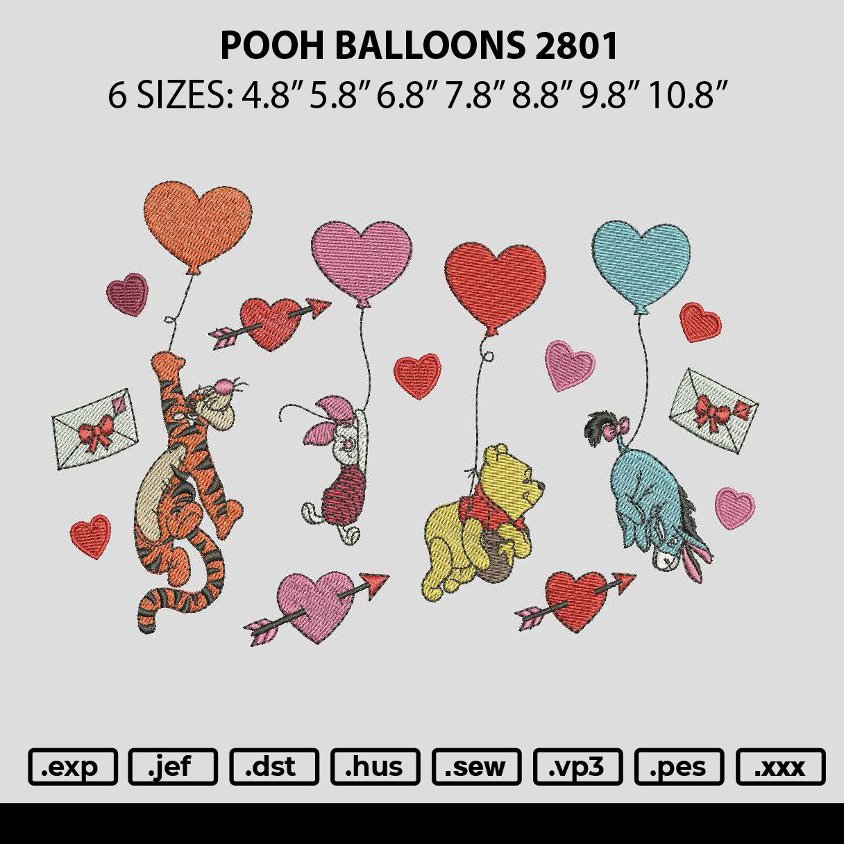 Pooh Balloons 2801 Embroidery File 6 sizes