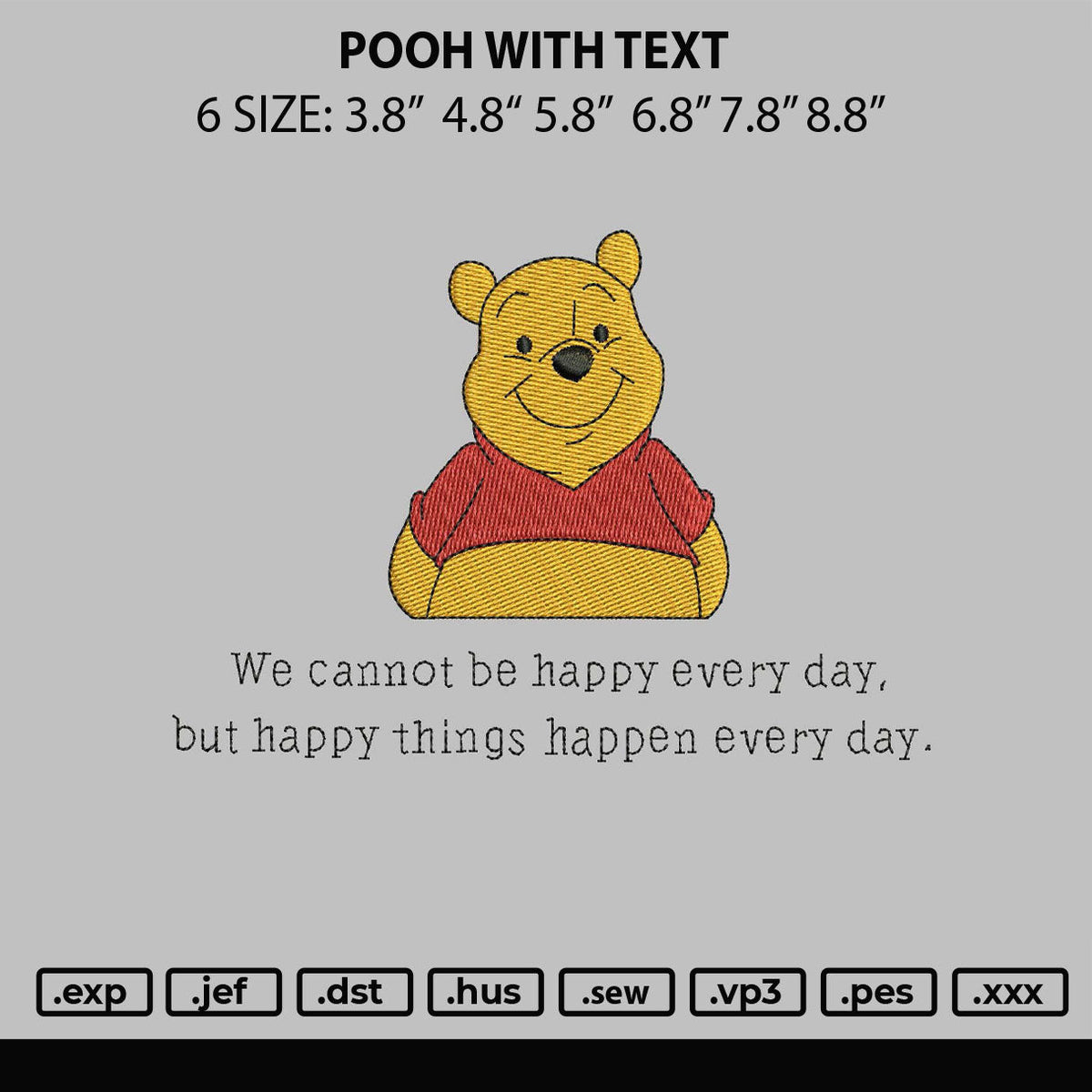 Pooh With Text Embroidery File 6 sizes