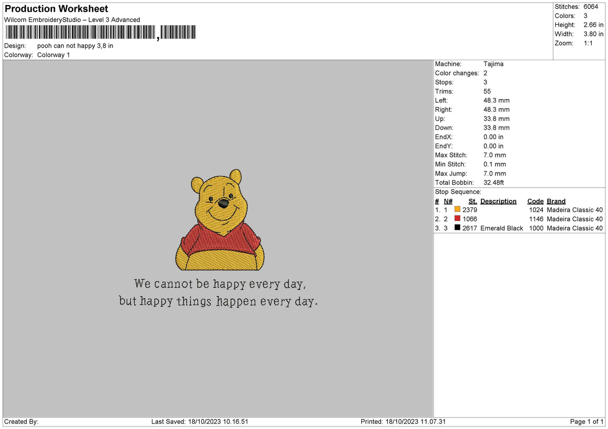 Pooh With Text Embroidery File 6 sizes