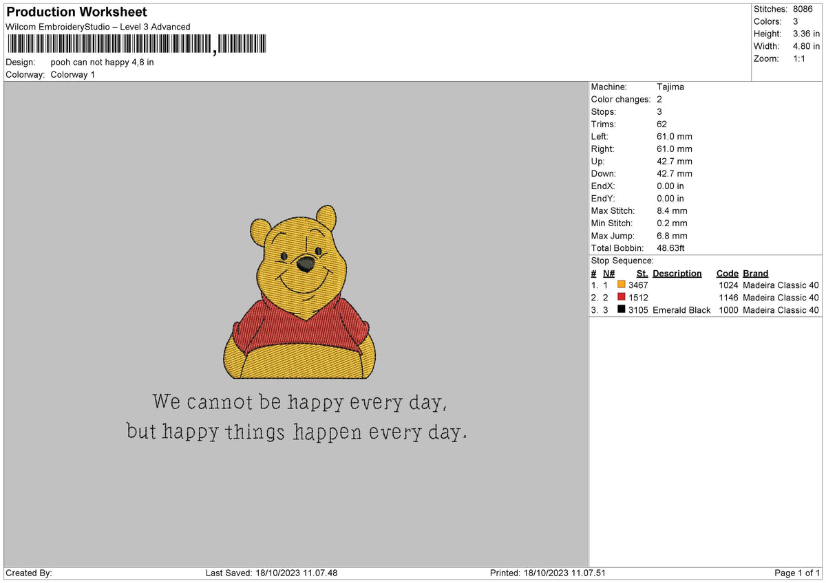 Pooh With Text Embroidery File 6 sizes
