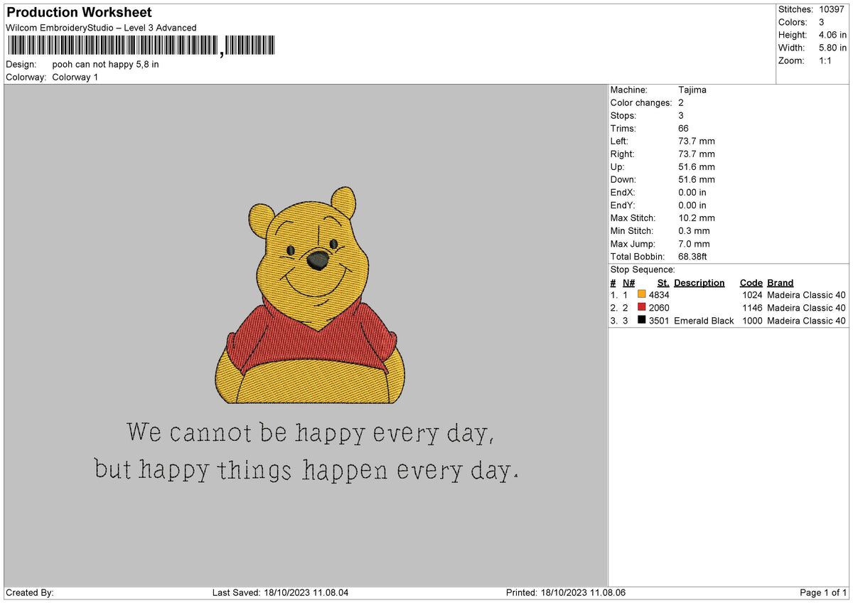 Pooh With Text Embroidery File 6 sizes