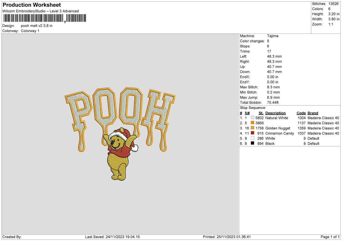 Pooh Melt V2 Embroidery File 6 sizes