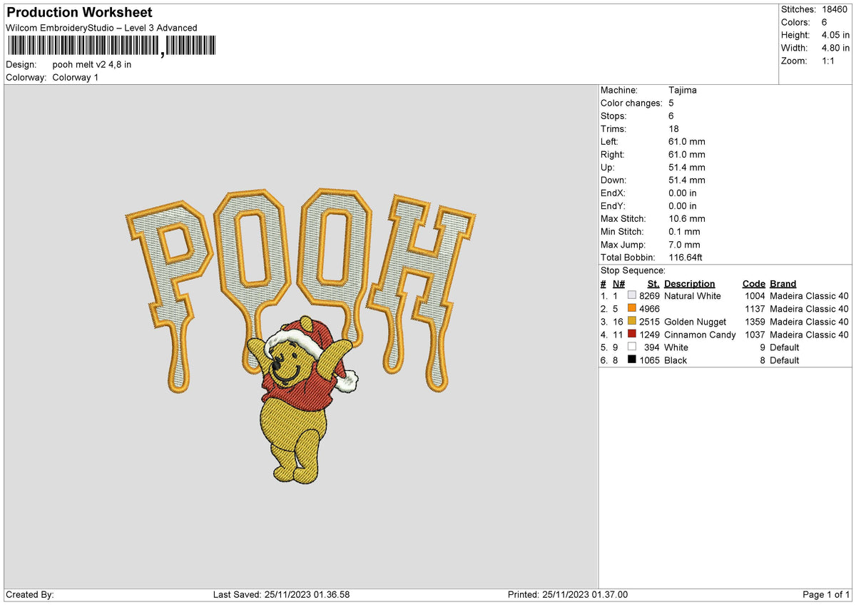 Pooh Melt V2 Embroidery File 6 sizes