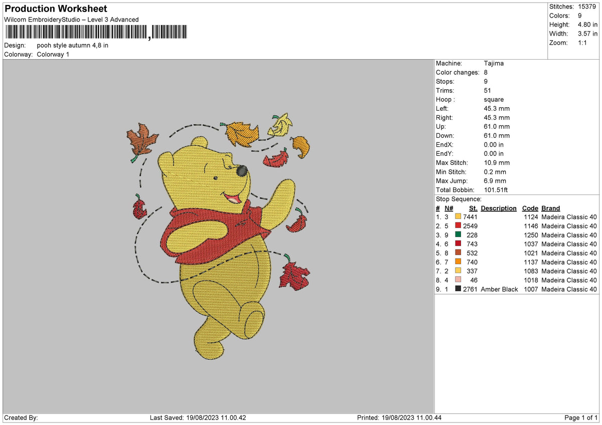 Pooh Autumn Embroidery File 6 sizes