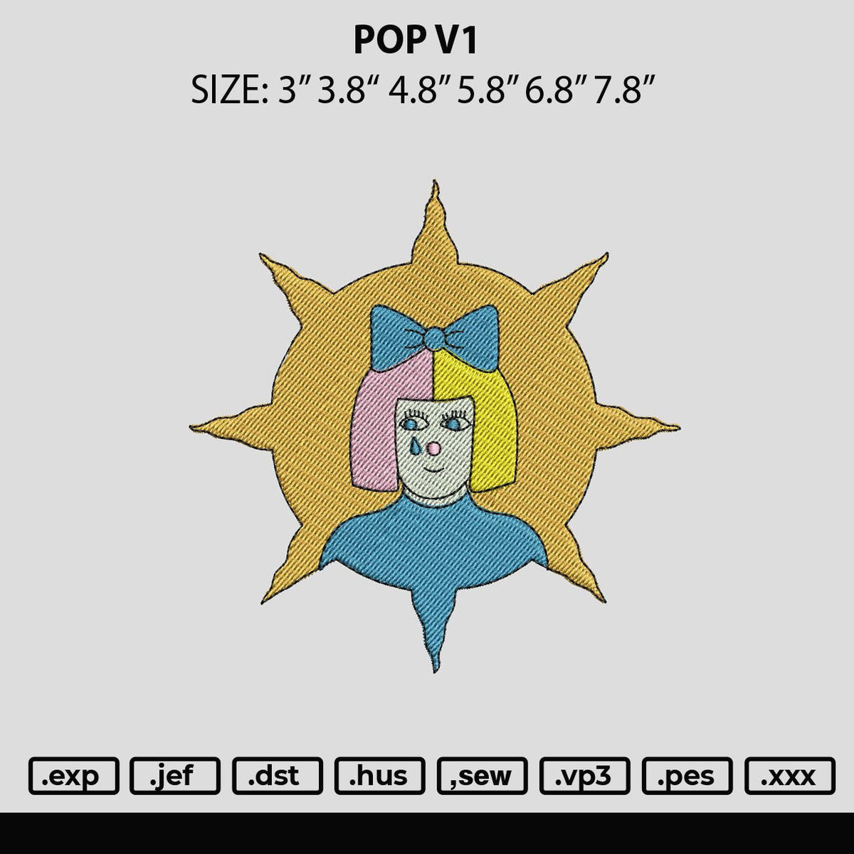 Pop V1 Embroidery File 6 sizes