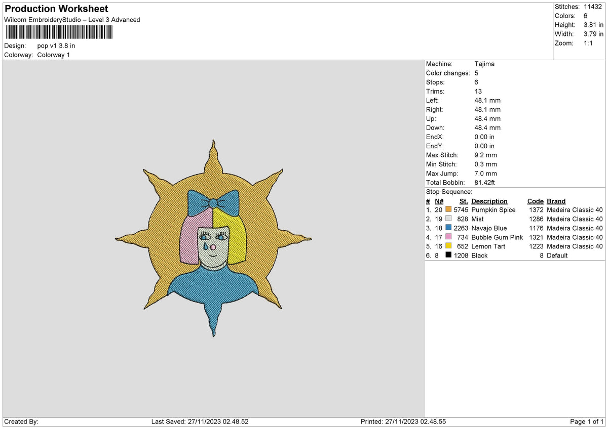 Pop V1 Embroidery File 6 sizes