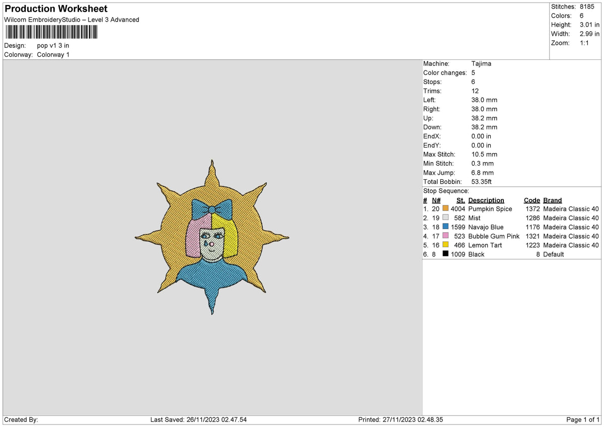 Pop V1 Embroidery File 6 sizes