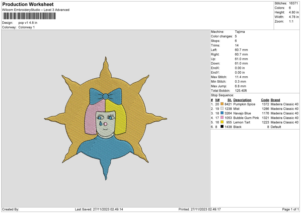 Pop V1 Embroidery File 6 sizes