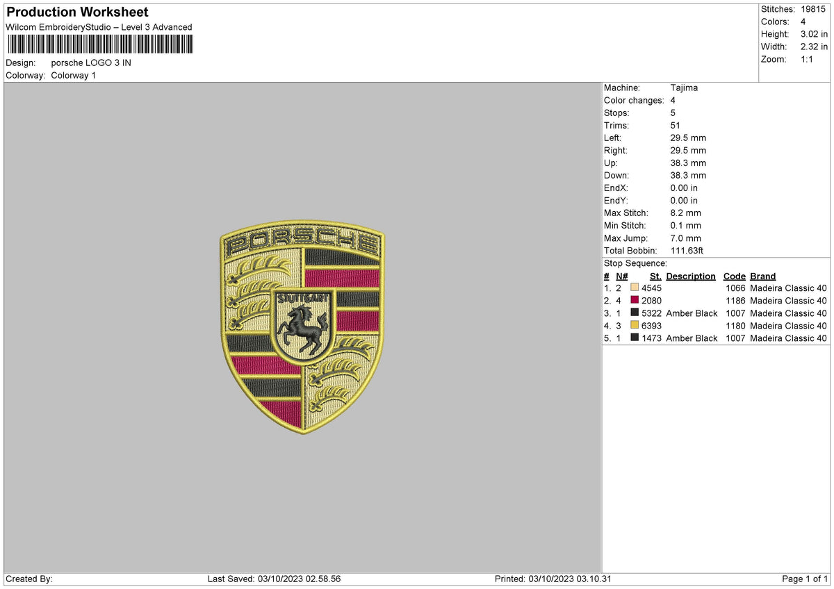 Porsche0310 Embroidery File 6 sizes