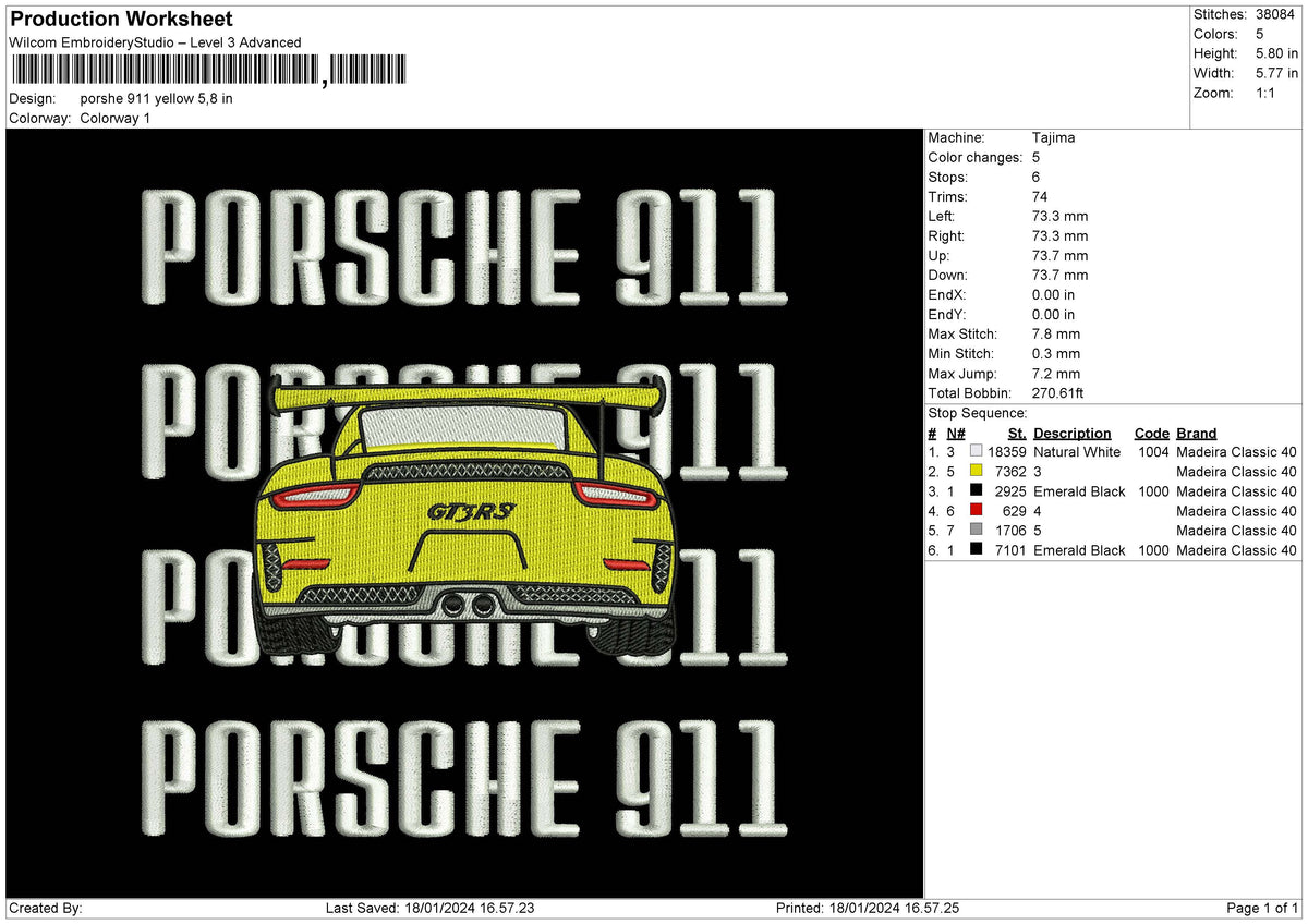Porsche1801 Embroidery File 6 sizes