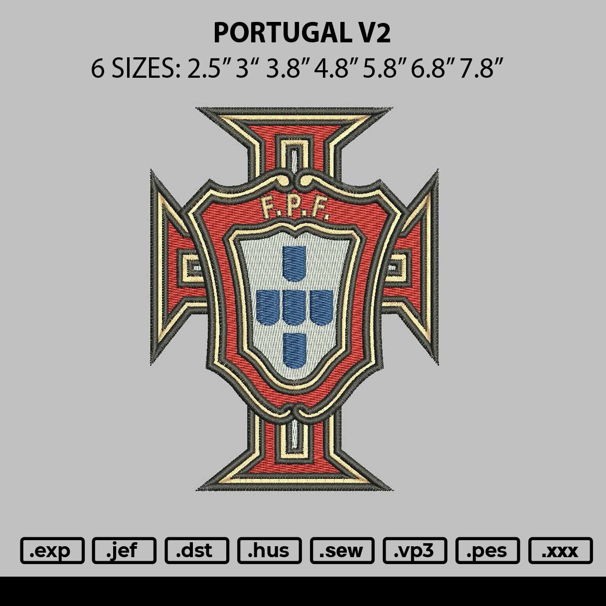 Portugal V2 Embroidery File 6 sizes