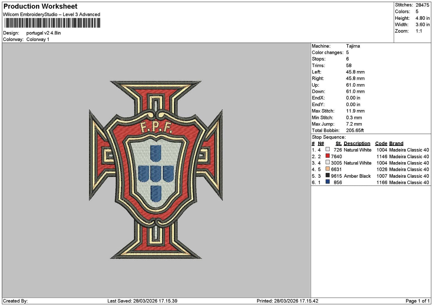 Portugal V2 Embroidery File 6 sizes