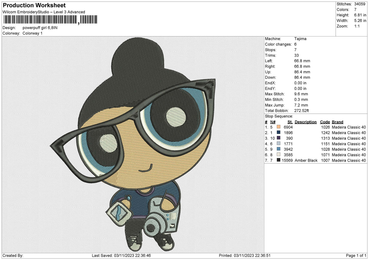Powerpuff girl v3 Embroidery File 6 size