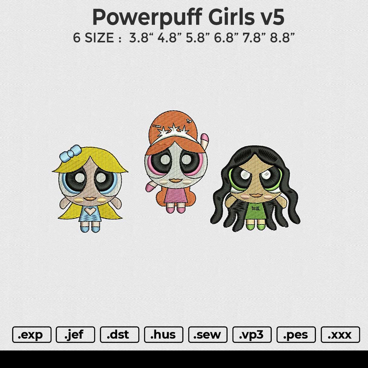 Powerpuff Girls v5 Embroidery File 4 size