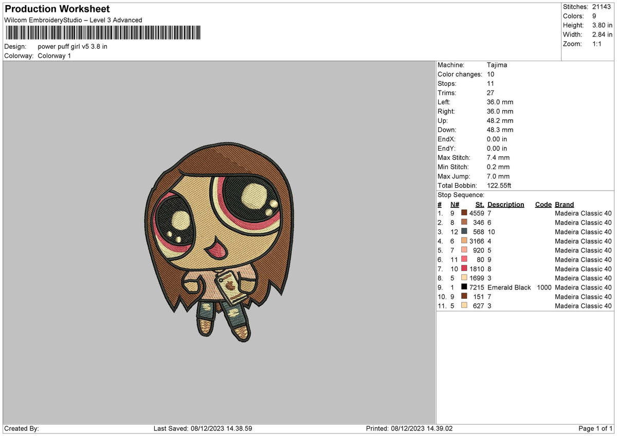 Puff Girl Embroidery File 6 sizes