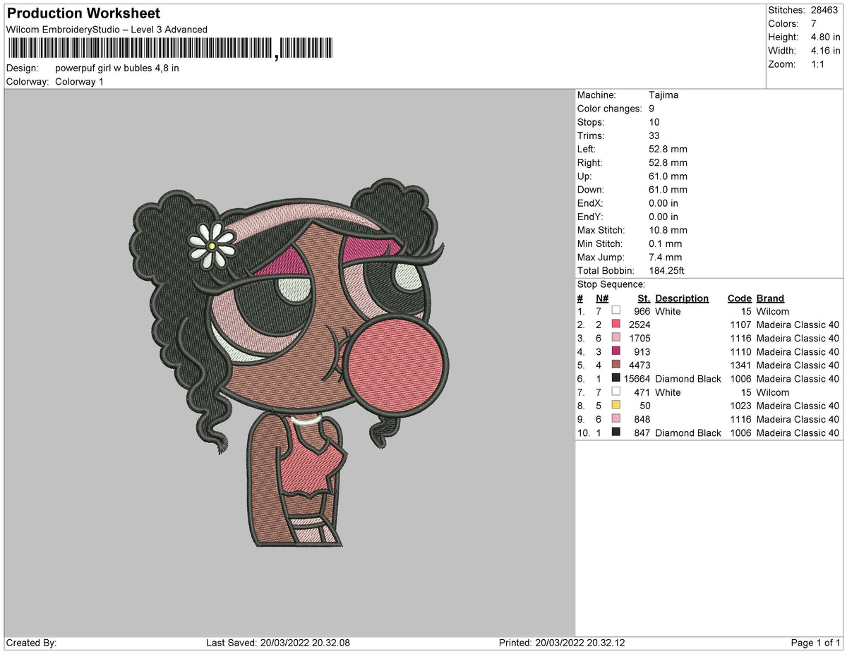 Powerpuf Girl w Bubles Embroidery