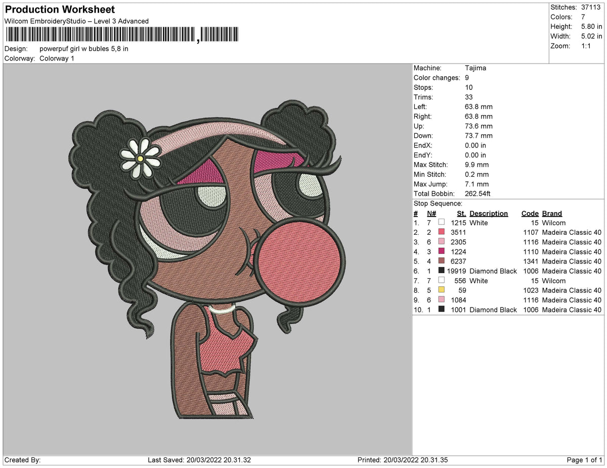 Powerpuf Girl w Bubles Embroidery