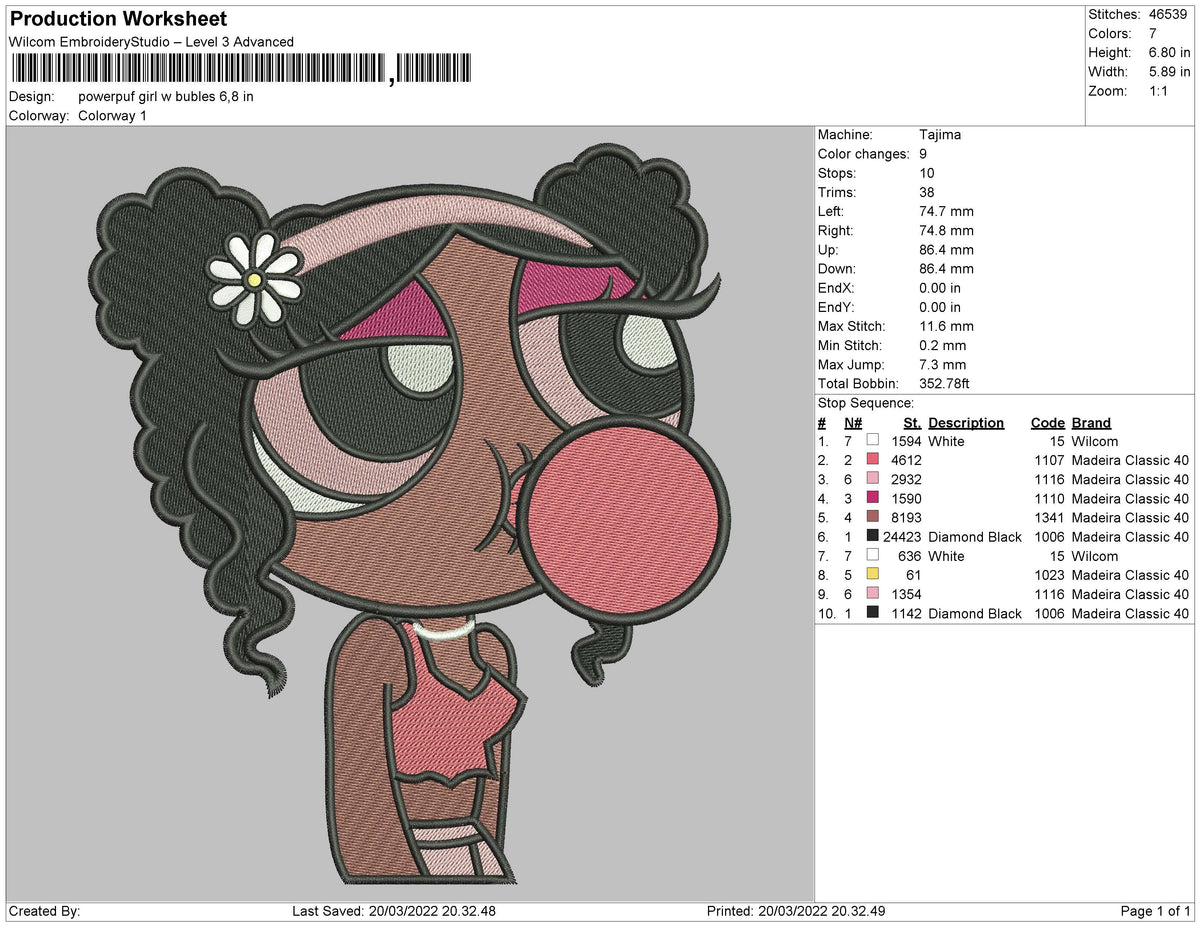 Powerpuf Girl w Bubles Embroidery