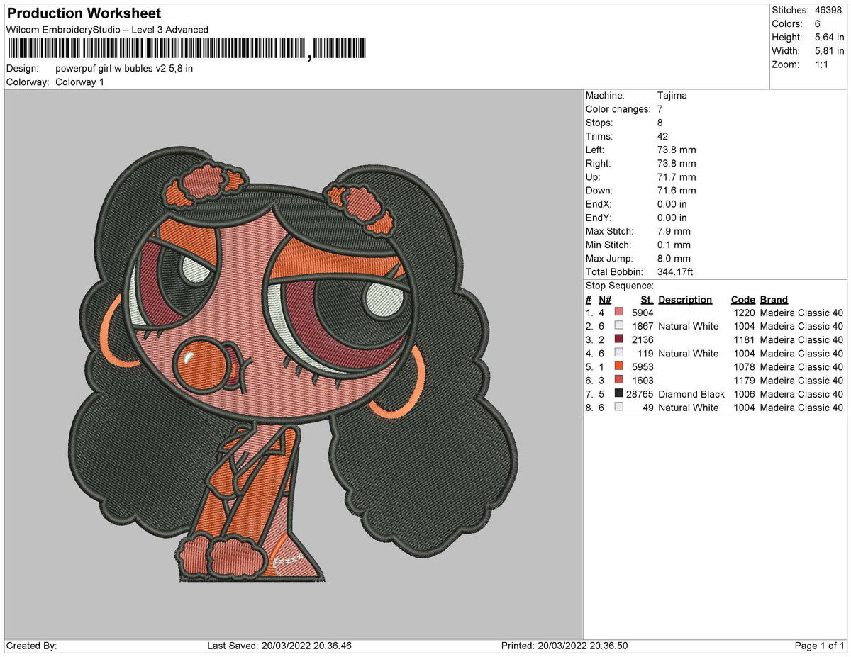 Powerpuf Girl w Bubles v2 Embroidery