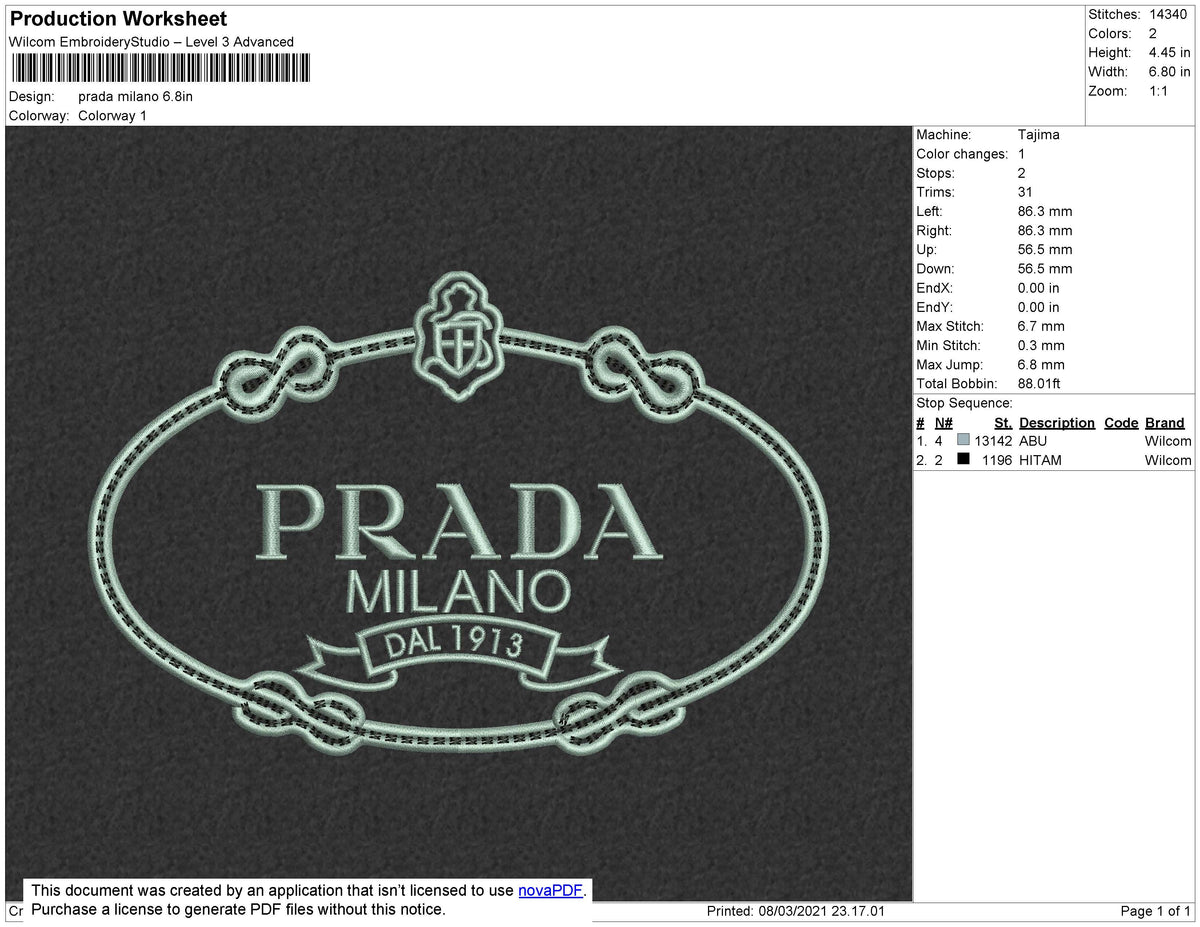 Prada Milano Oval Embroidery