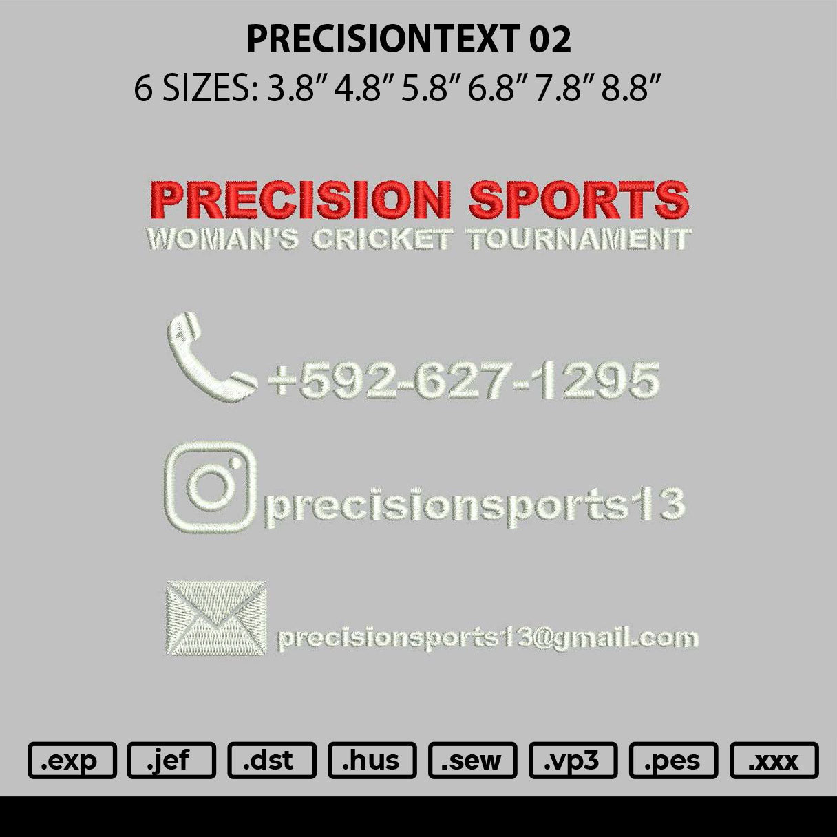 Precisiontext 02 Embroidery File 6 sizes