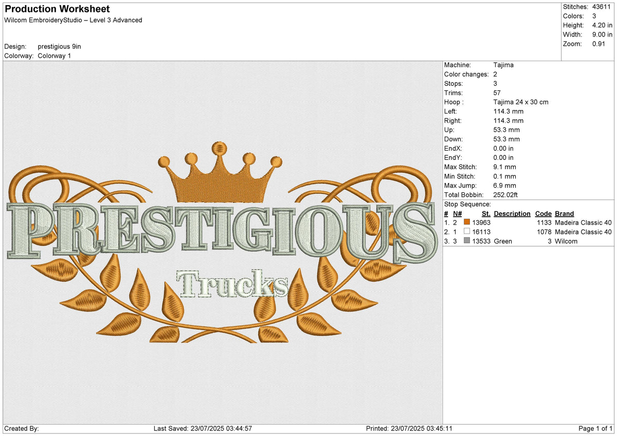 Prestigious Embroidery File 6 size