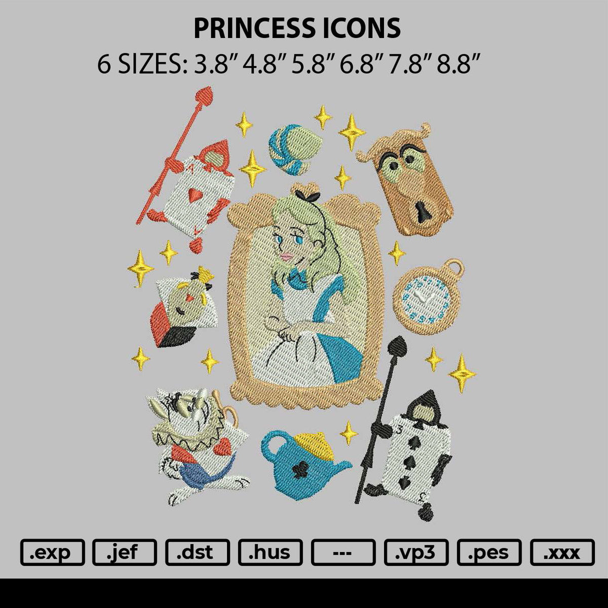 Princess Icons Embroidery File 6 sizes