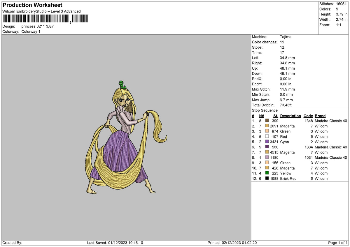 Princess 0211 Embroidery File 6 sizes