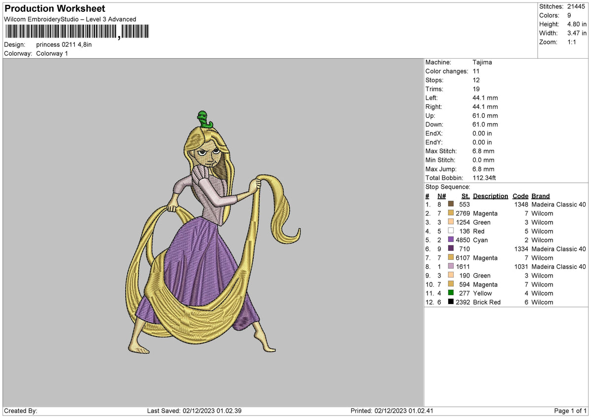Princess 0211 Embroidery File 6 sizes