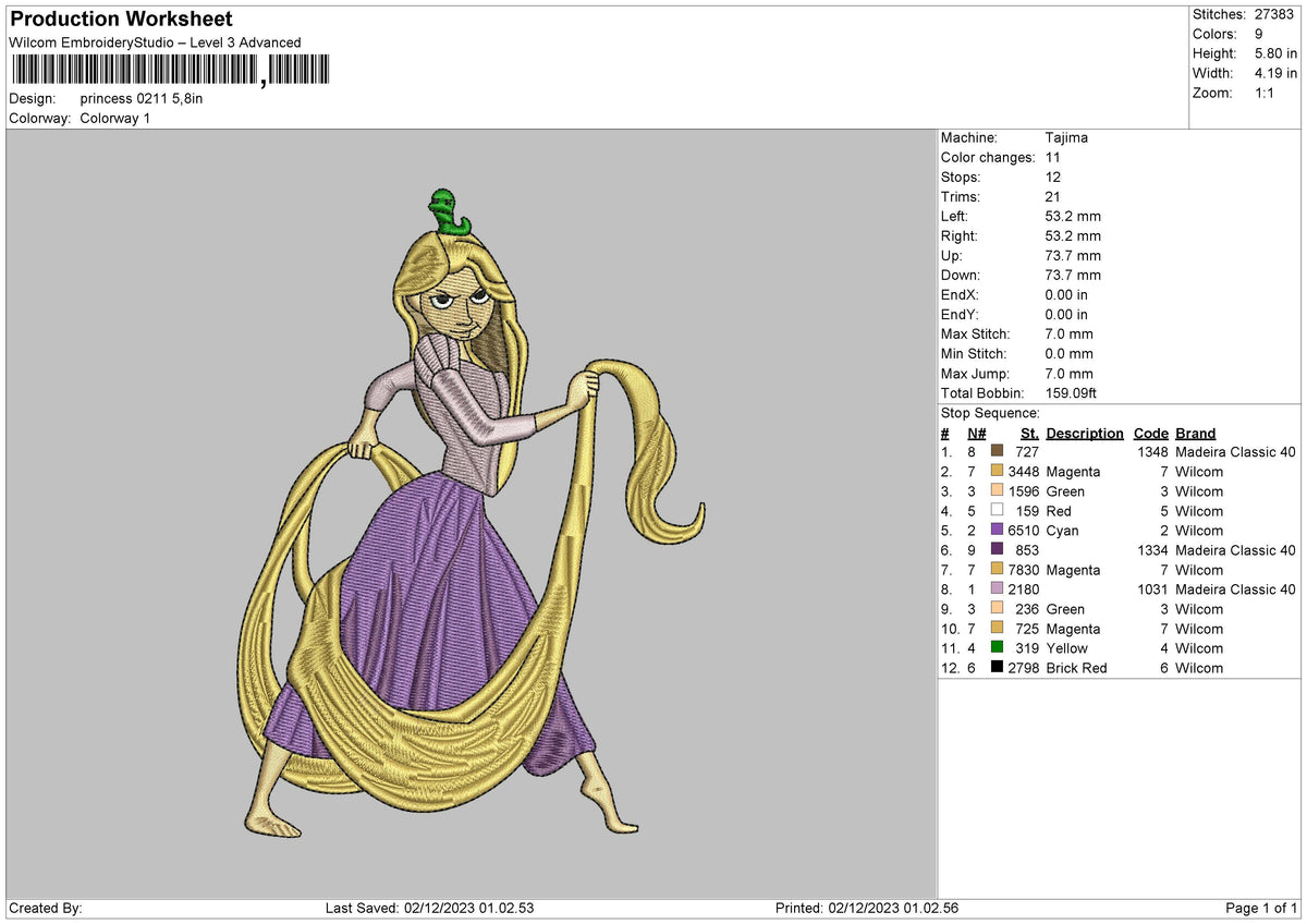 Princess 0211 Embroidery File 6 sizes