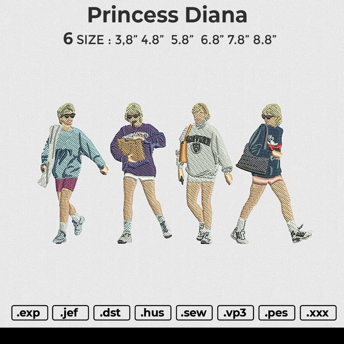 Princess Diana Embroidery File 6 size