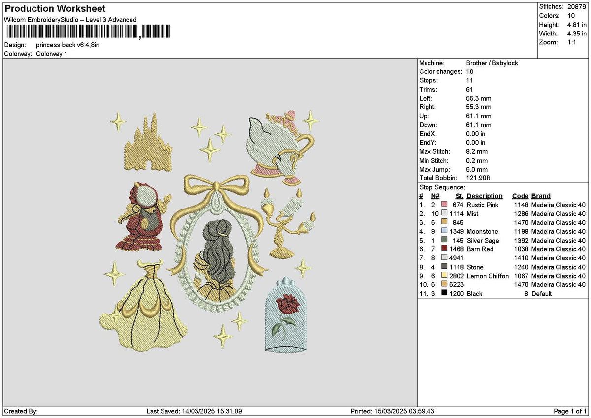 Princessback V6 Embroidery File 6 sizes