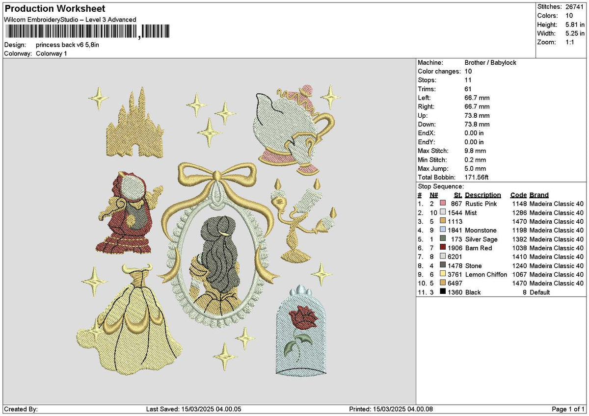 Princessback V6 Embroidery File 6 sizes