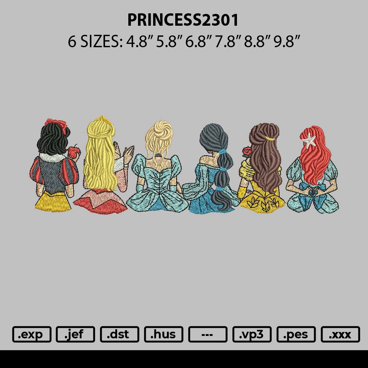 Princesstext2301 Embroidery File 6 sizes