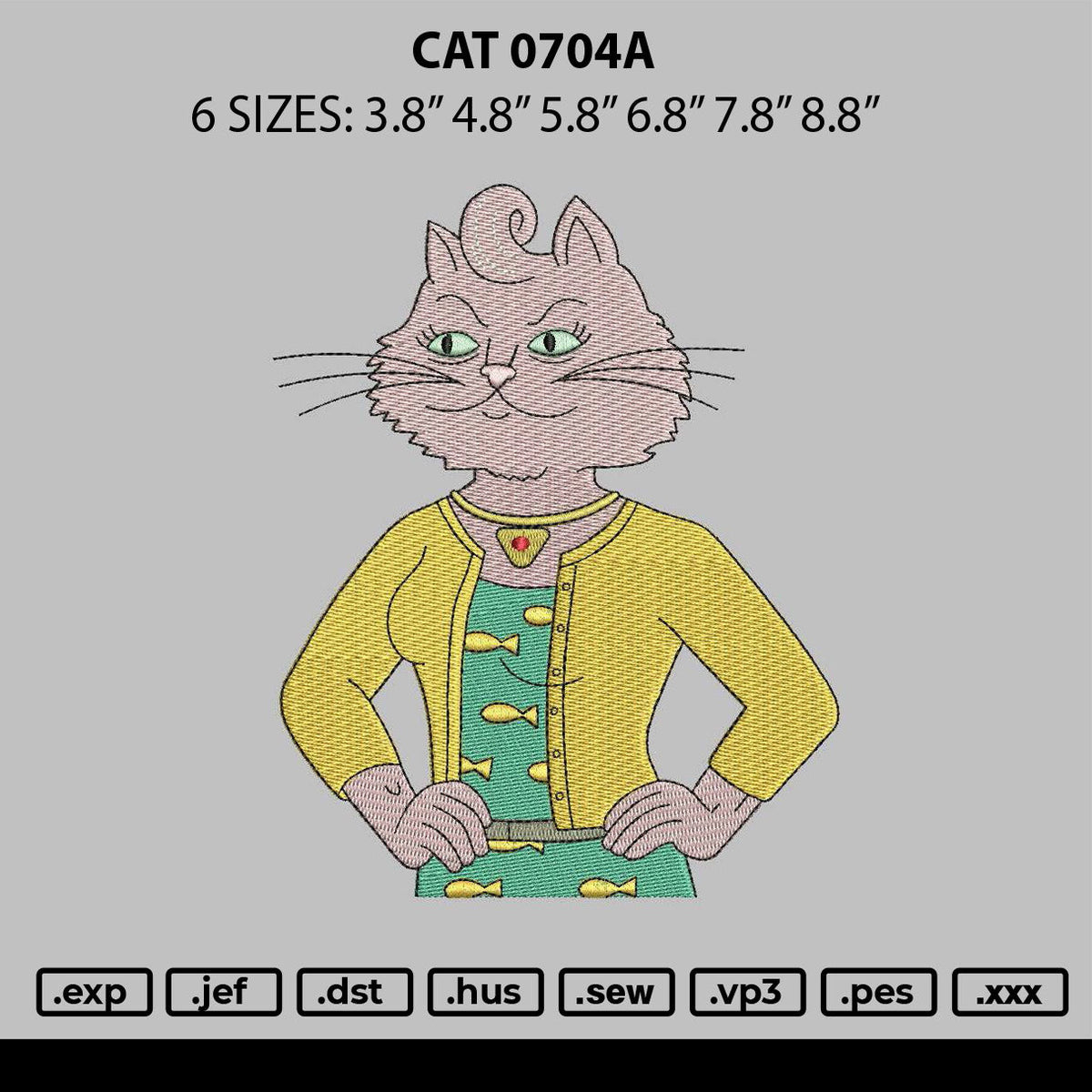 Cat 0704a Embroidery File 6 sizes