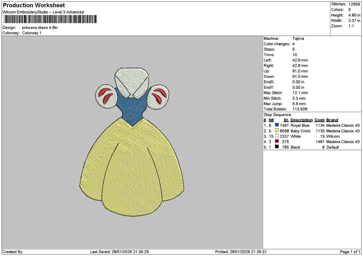 Dress Snow Embroidery File 6 sizes