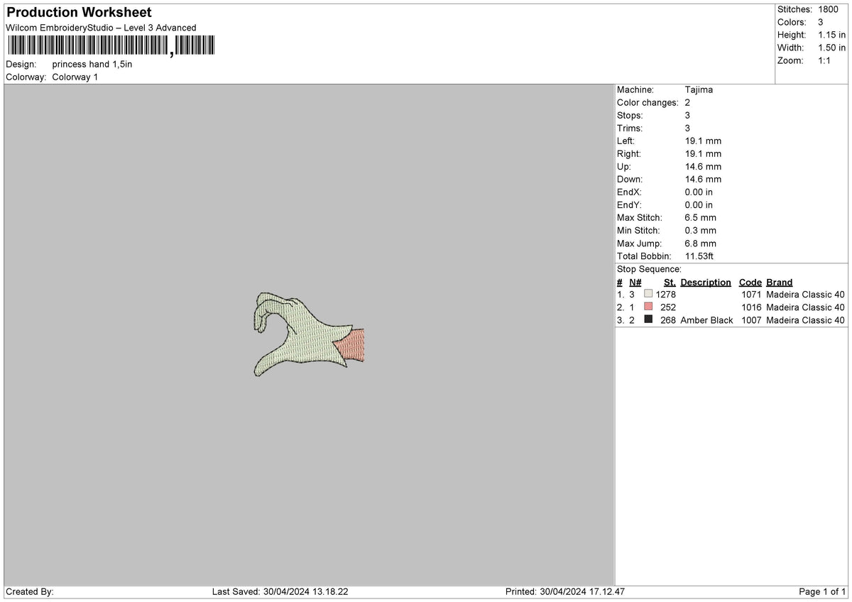 Princess Hand 02 Embroidery File 6 sizes