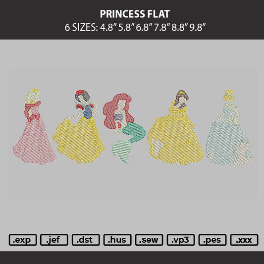 Princess Flat Embroidery Machine Design File 6 sizes