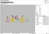 Princess Flat Embroidery Machine Design File 6 sizes