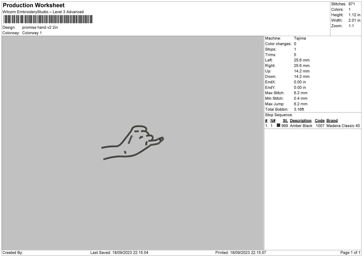 Promise Hand V2 Embroidery File 6 sizes