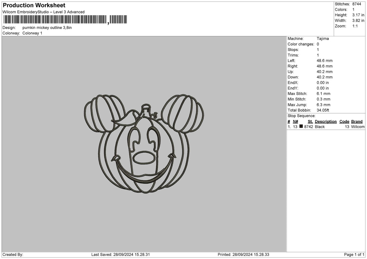 Pumpkin Line Embroidery File 6 sizes