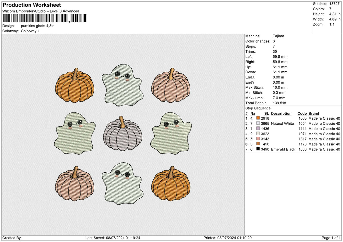 Pumkins Ghots Embroidery File 6 size