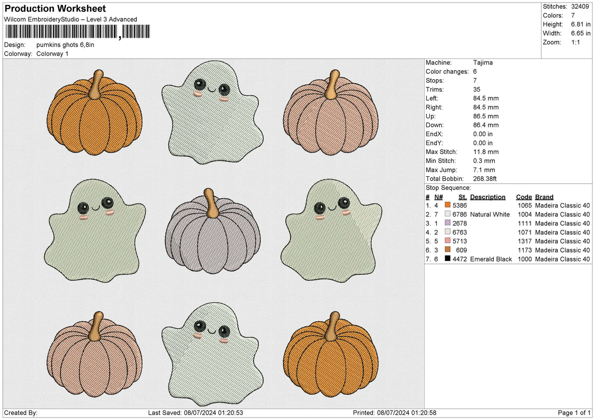 Pumkins Ghots Embroidery File 6 size