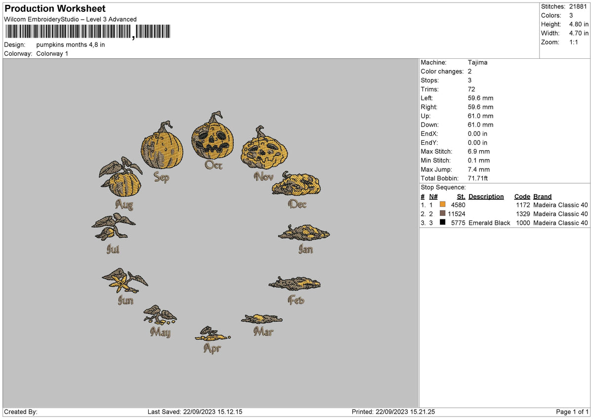 Pumpkins Months Embroidery File 6 sizes