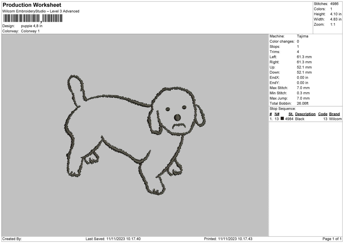 Puppie Line Embroidery File 6 sizes