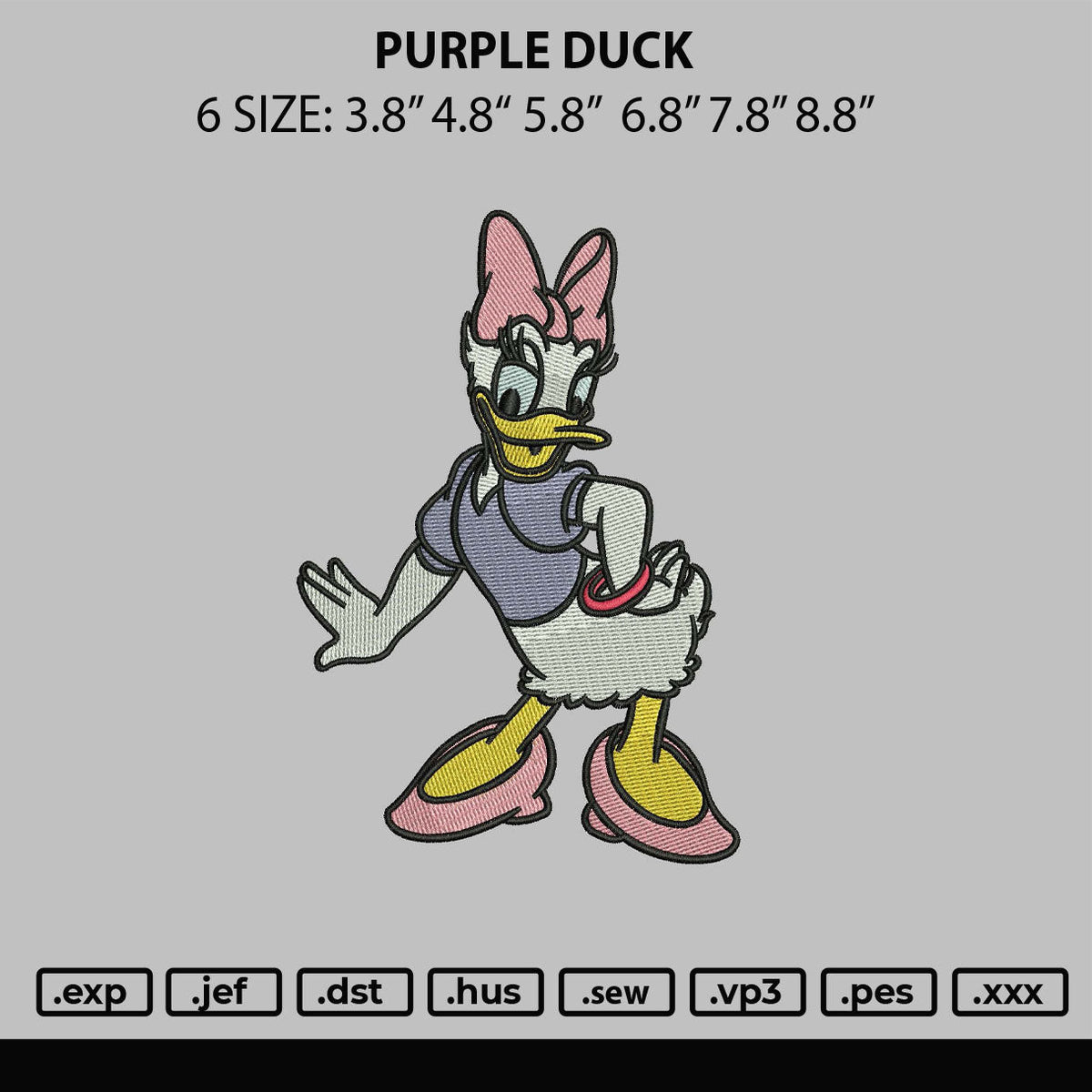 Purple Duck Embroidery File 6 sizes