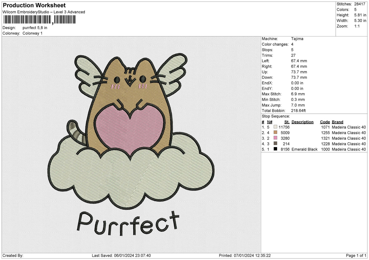 Purrfect Embroidery File 6 size