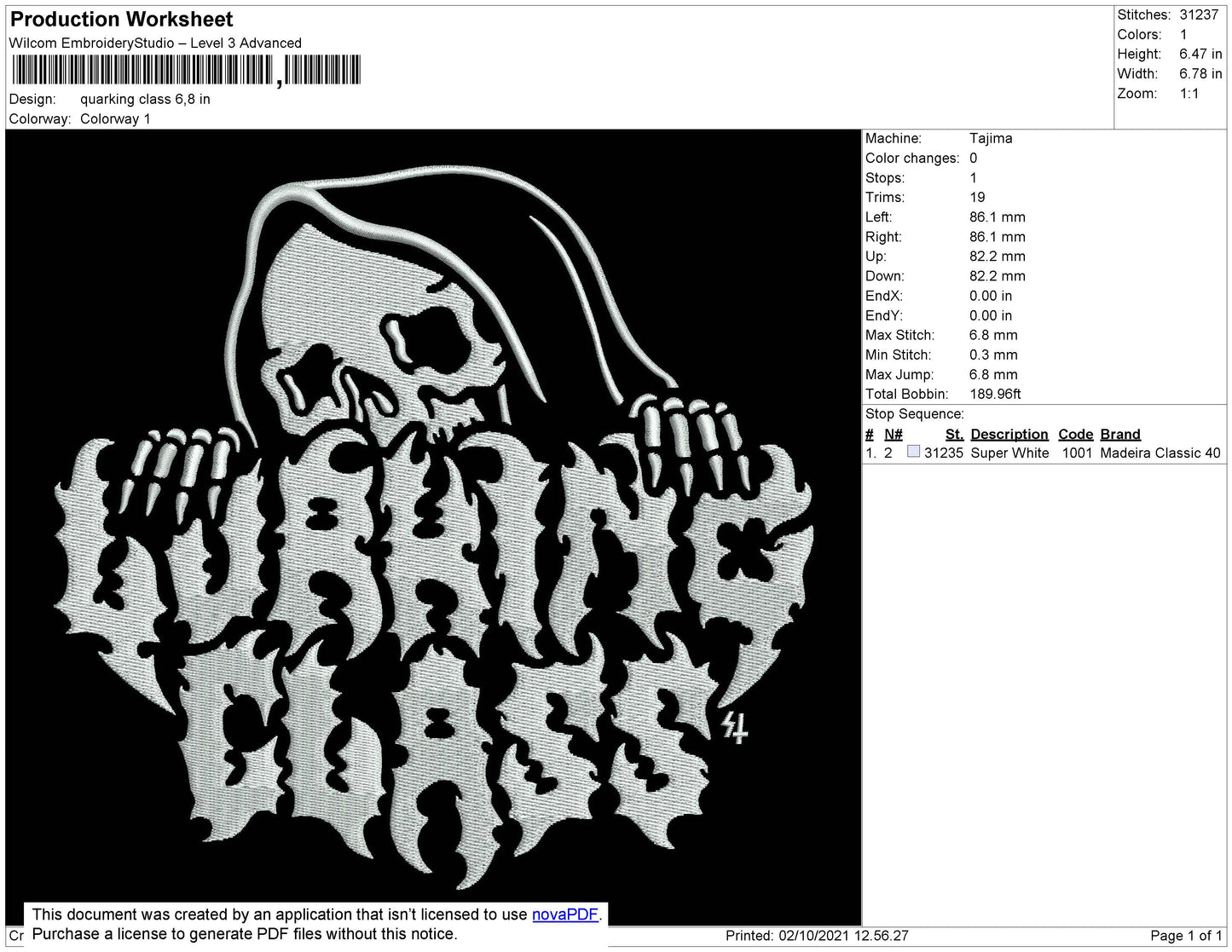 Quarking Class Embroidery